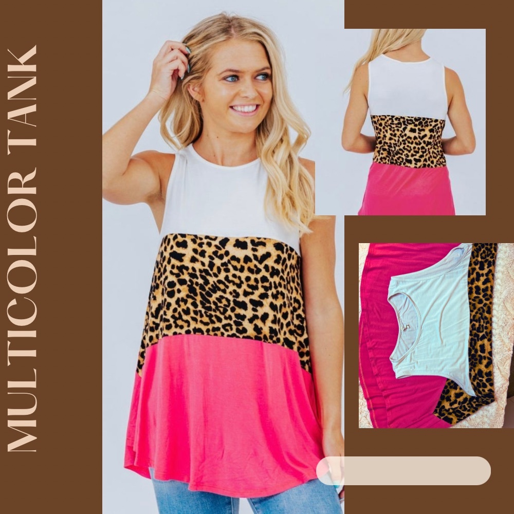 Multicolored Tank - Cheetah and Coral Color Blocking